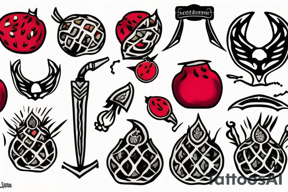 a dagger cutting open a pomegranate tattoo idea