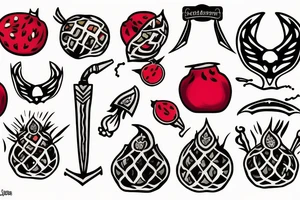 a dagger cutting open a pomegranate tattoo idea