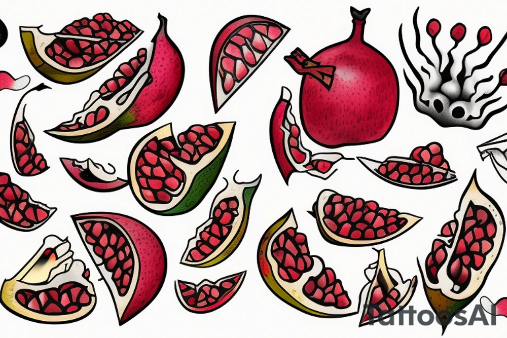 a dagger cutting open a pomegranate tattoo idea