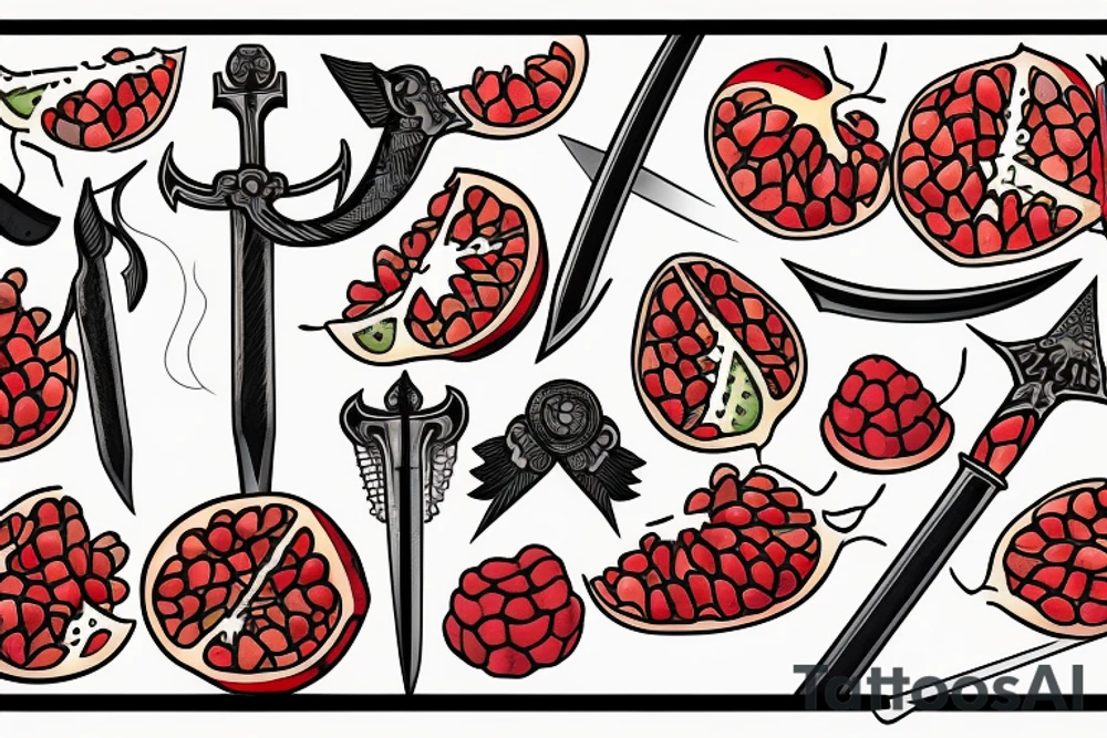 a sword cutting open a pomegranate tattoo idea