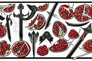 a sword cutting open a pomegranate tattoo idea