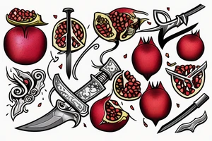 a sword cutting open a pomegranate tattoo idea