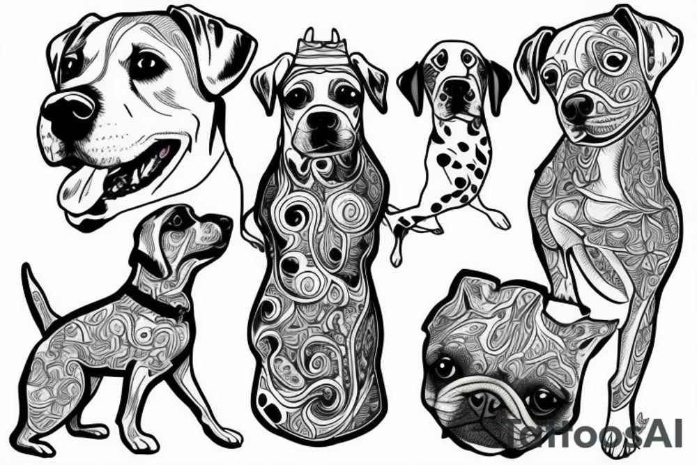 Three dogs flying in a ovni tattoo idea