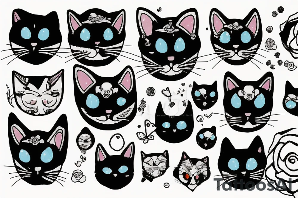 sad cat with skull tattoo idea