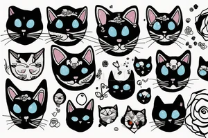 sad cat with skull tattoo idea