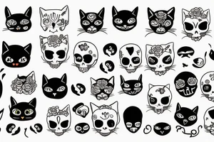 sad cat with skull tattoo idea