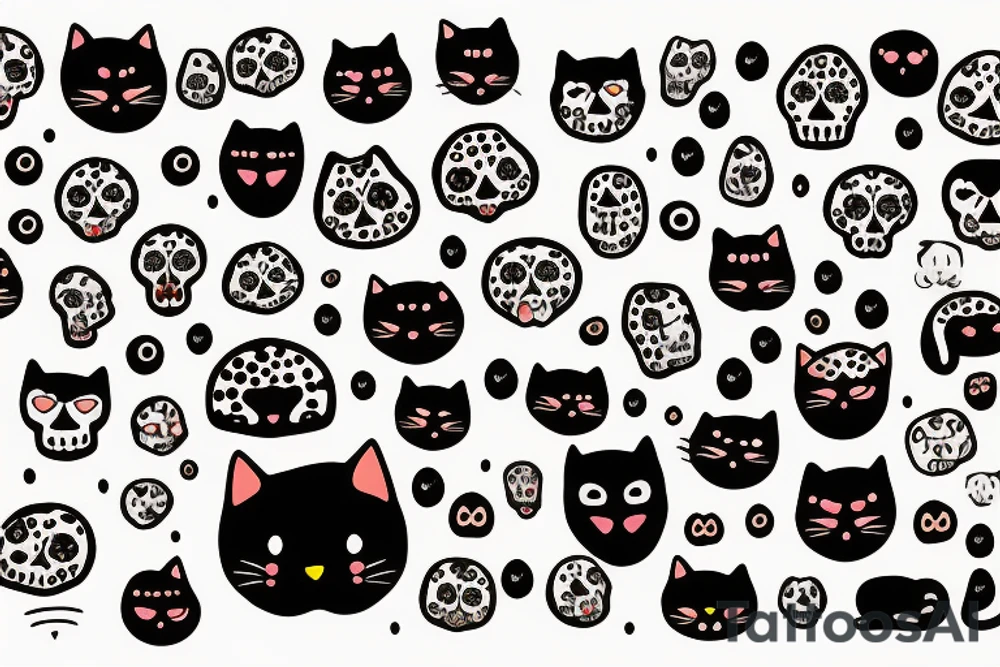 sad cat with skull tattoo idea