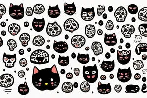 sad cat with skull tattoo idea