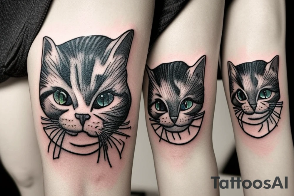 sad cat with skull tattoo idea