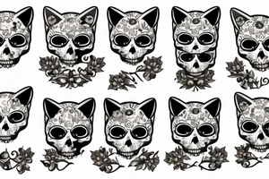 sad cat with skull tattoo idea