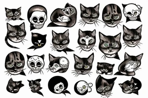 sad cat with skull tattoo idea