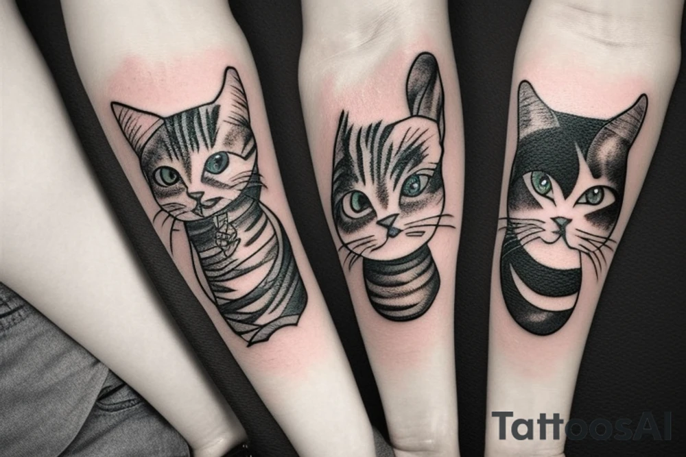 sad cat with skull tattoo idea