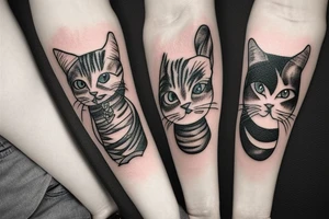 sad cat with skull tattoo idea