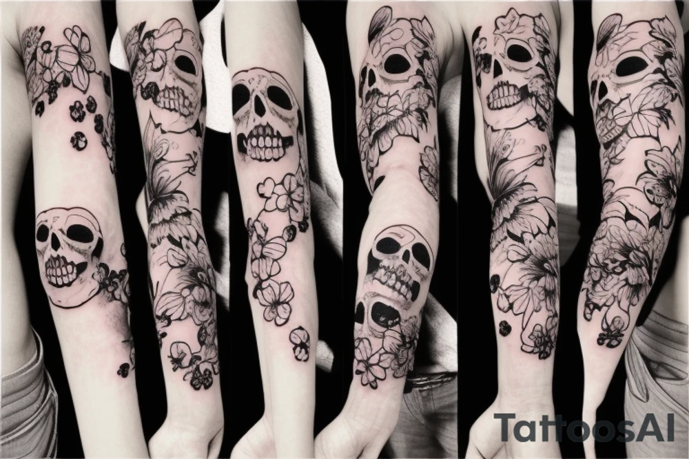 skull sad flowers tattoo idea
