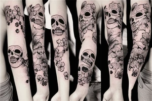 skull sad flowers tattoo idea