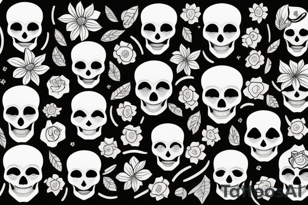 skull sad flowers tattoo idea