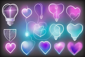 lightbulb, ombre heart with blue purplish-pink light element tattoo idea