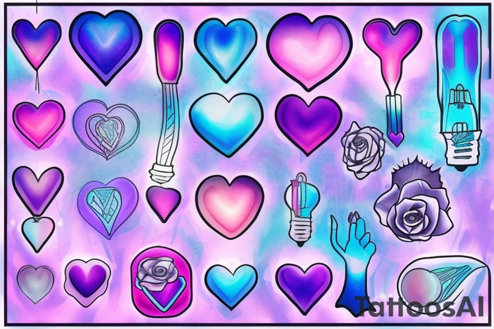 lightbulb, ombre heart with blue purplish-pink light element tattoo idea