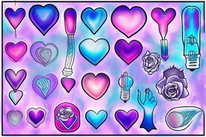 lightbulb, ombre heart with blue purplish-pink light element tattoo idea