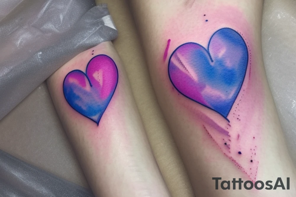lightbulb, ombre heart with blue purplish-pink light element tattoo idea
