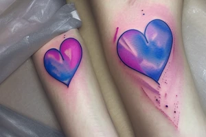 lightbulb, ombre heart with blue purplish-pink light element tattoo idea