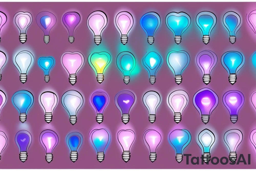 lightbulb, ombre heart with blue purplish-pink light element tattoo idea