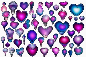 lightbulb, ombre heart with blue purplish-pink light element tattoo idea