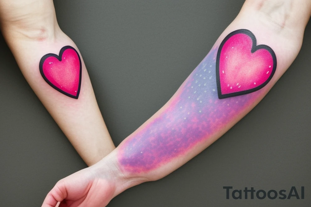 lightbulb tattoo with a yellowish-pink ombre heart held up by blueish-purplish-pink zaps in the middle tattoo idea