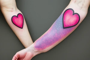 lightbulb tattoo with a yellowish-pink ombre heart held up by blueish-purplish-pink zaps in the middle tattoo idea