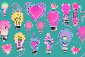 lightbulb tattoo with a yellowish-pink ombre heart held up by blueish-purplish-pink zaps in the middle tattoo idea