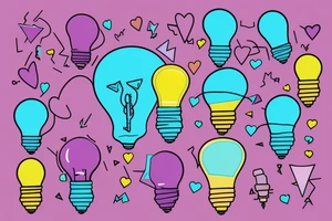 lightbulb tattoo with a yellowish-pink ombre heart with blueish-purplish-pink bolts of light in the middle tattoo idea