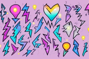 lightbulb tattoo with a yellowish-pink ombre heart with blueish-purplish-pink lightning bolts in the middle tattoo idea