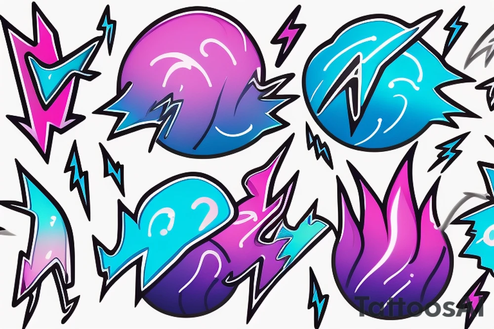 lightbulb tattoo with a yellowish-pink ombre heart with blueish-purplish-pink lightning bolts in the middle tattoo idea