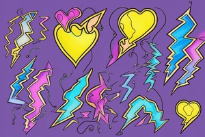 lightbulb tattoo  yellowish-pink ombre heart blueish-purplish-pink lightning bolts in the middle tattoo idea