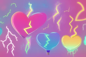 yellowish-pink ombre heart blueish-purplish-pink lightning bolts in the middle of a lightbulb tattoo tattoo idea