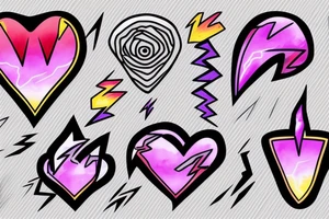 A lightbulb tattoo on the arm with a yellowish-pink ombre heart held up by blueish-purplish-pink lightning bolts in the middle. tattoo idea