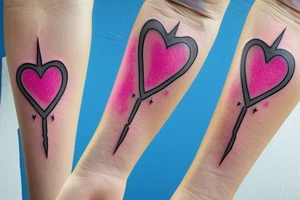 A lightbulb tattoo on the arm with a yellowish-pink ombre heart held up by blueish-purplish-pink lightning bolts in the middle. tattoo idea