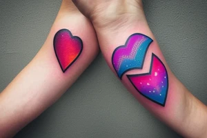 A lightbulb tattoo on the arm with a yellowish-pink ombre heart held up by blueish-purplish-pink lightning bolts in the middle. tattoo idea