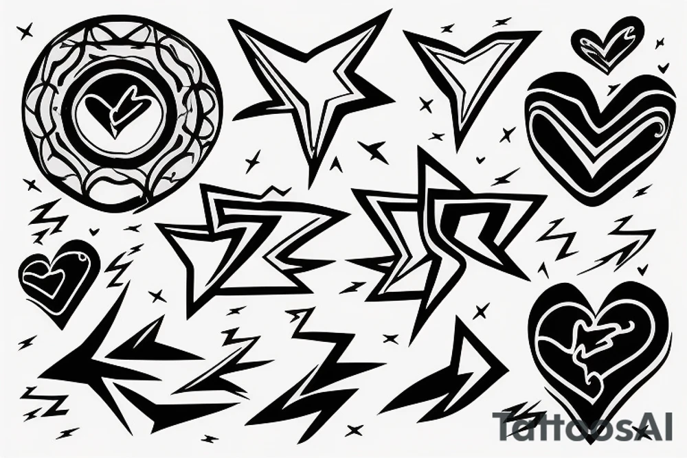 heart on top of lightning bolts tattoo tattoo idea