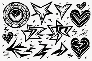 heart on top of lightning bolts tattoo tattoo idea