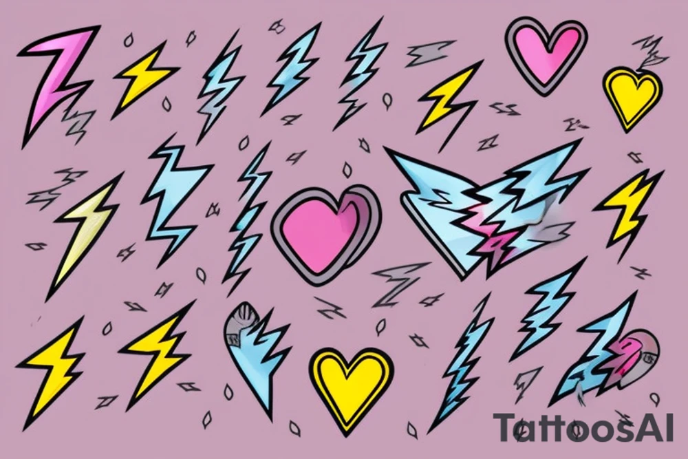 lightning bolts holding a yellowish-pink heart tattoo tattoo idea