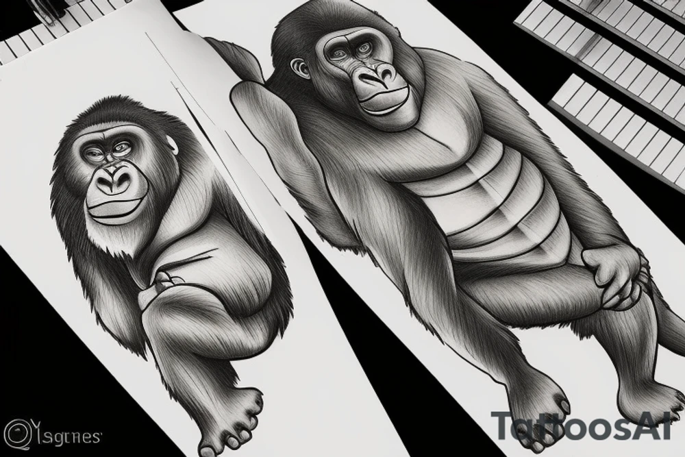 Gorilla playing piano tattoo idea