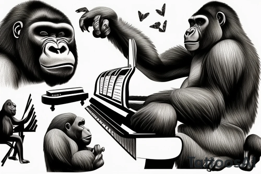 Gorilla playing piano tattoo idea