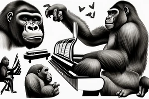 Gorilla playing piano tattoo idea