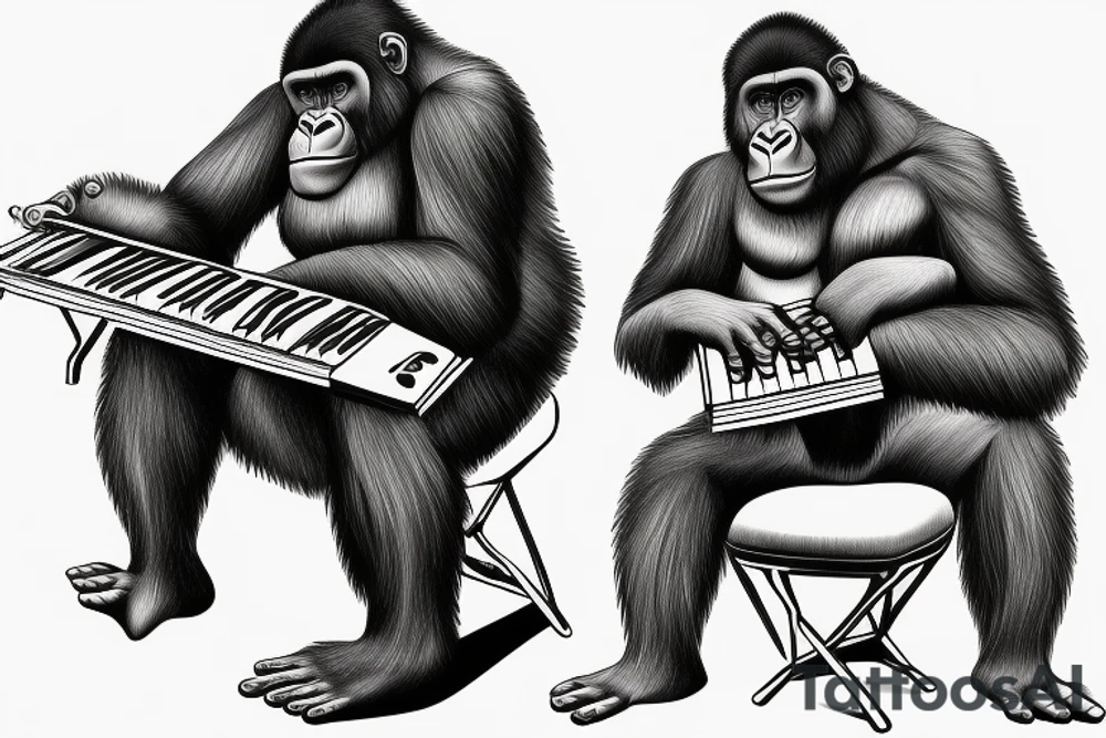 Gorilla playing piano tattoo idea