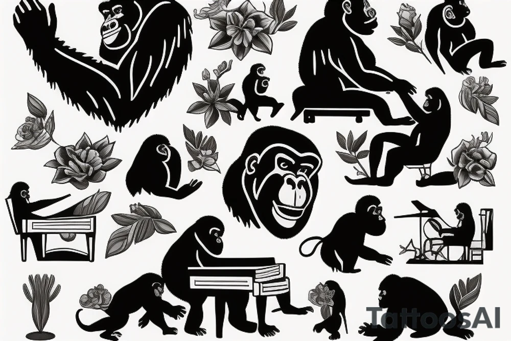 Gorilla playing piano tattoo idea