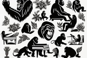 Gorilla playing piano tattoo idea