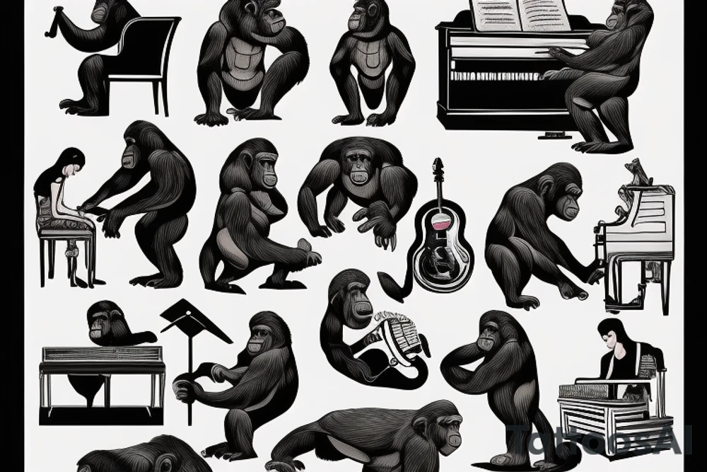 Gorilla playing piano tattoo idea