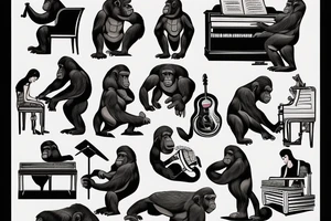 Gorilla playing piano tattoo idea