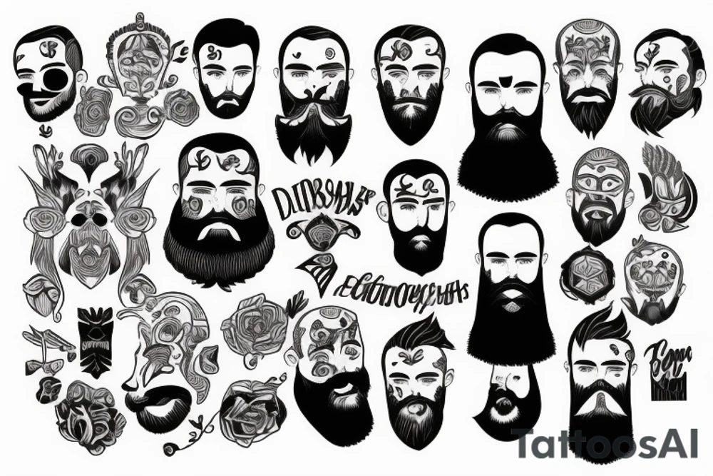 Bearded man standing full body tattoo idea